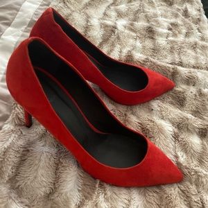 Killer red suede Theory stiletto pumps! Super sexy